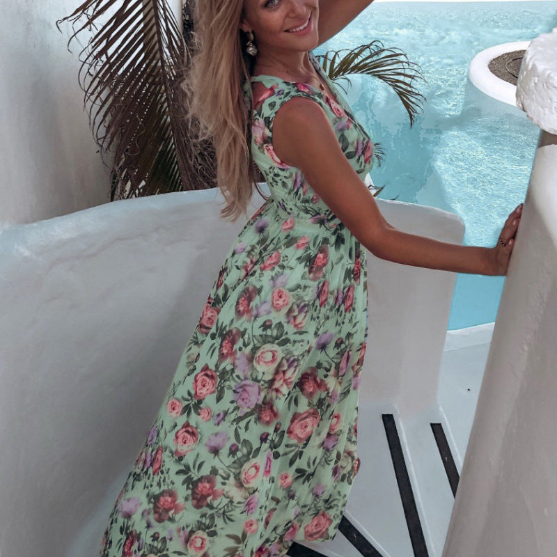 Robe d'été bohème élégante en mousseline de soie à imprimé floral pour femme