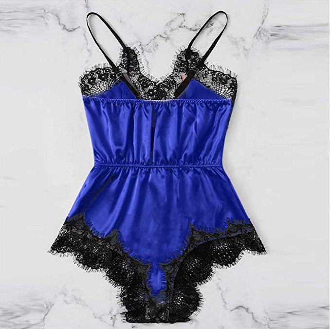 Women Pajamas Imitation Silk Homewear Lace Sleepwear