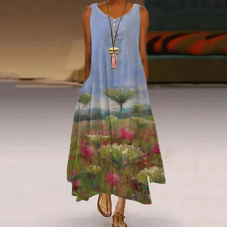 Vestido largo con estampado floral sin mangas estilo bohemio para mujer