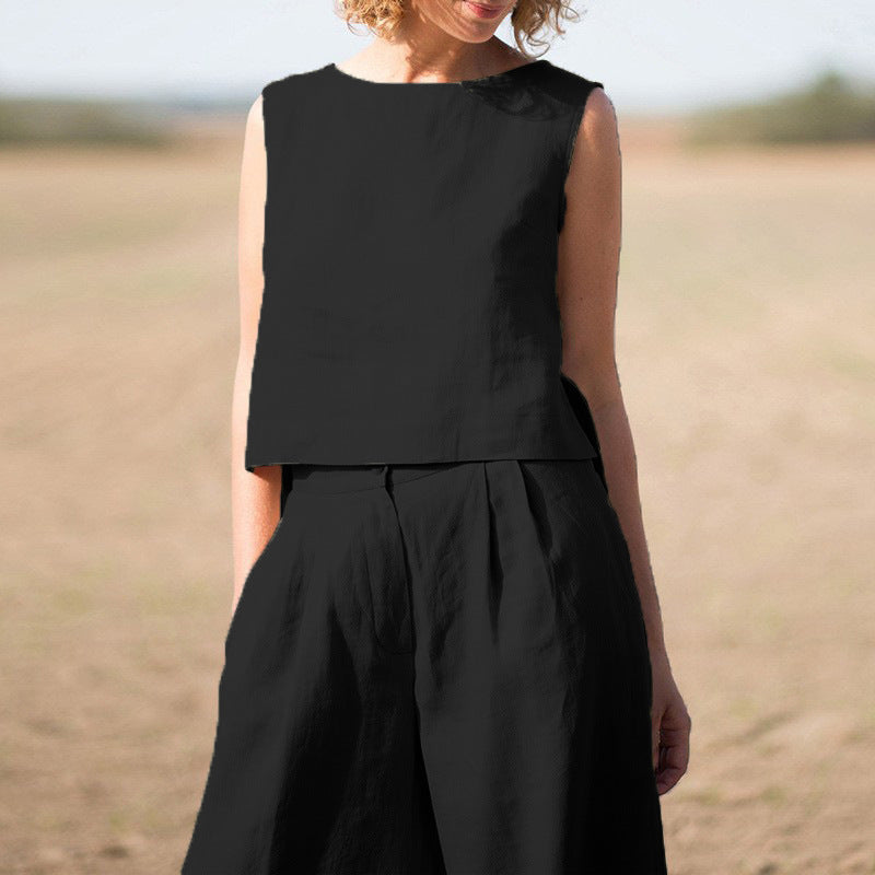 Conjunto informal vintage de algodón y lino para mujer