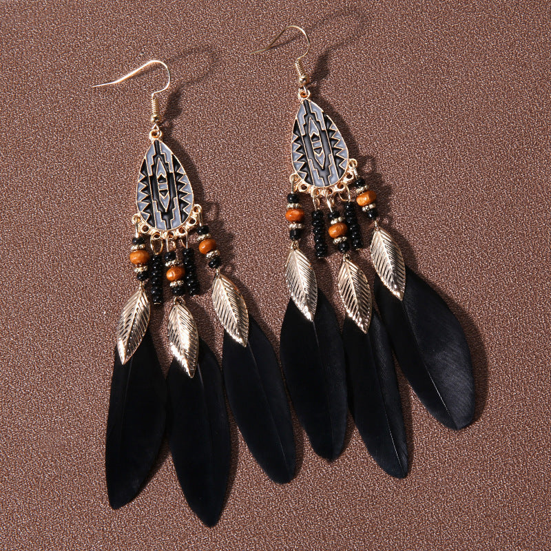 Pendientes de plumas con borlas retro de estilo étnico bohemio