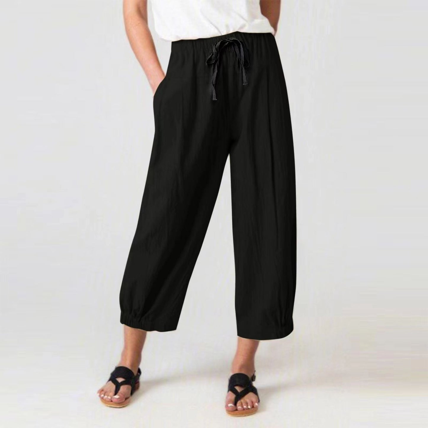 Women'S Fashion Casual Cotton Linen Cropped Pants