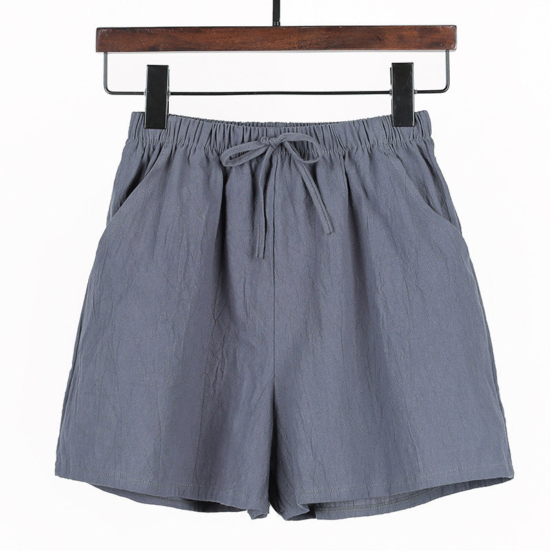 Women Linen Cotton Sports Casual Wide Leg Shorts