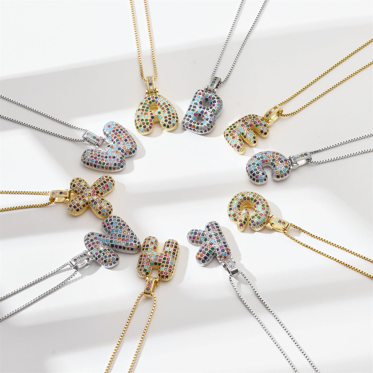 Women Multicolor Zircon Gold Alphabet Pendant Necklace Fashion Jewelry