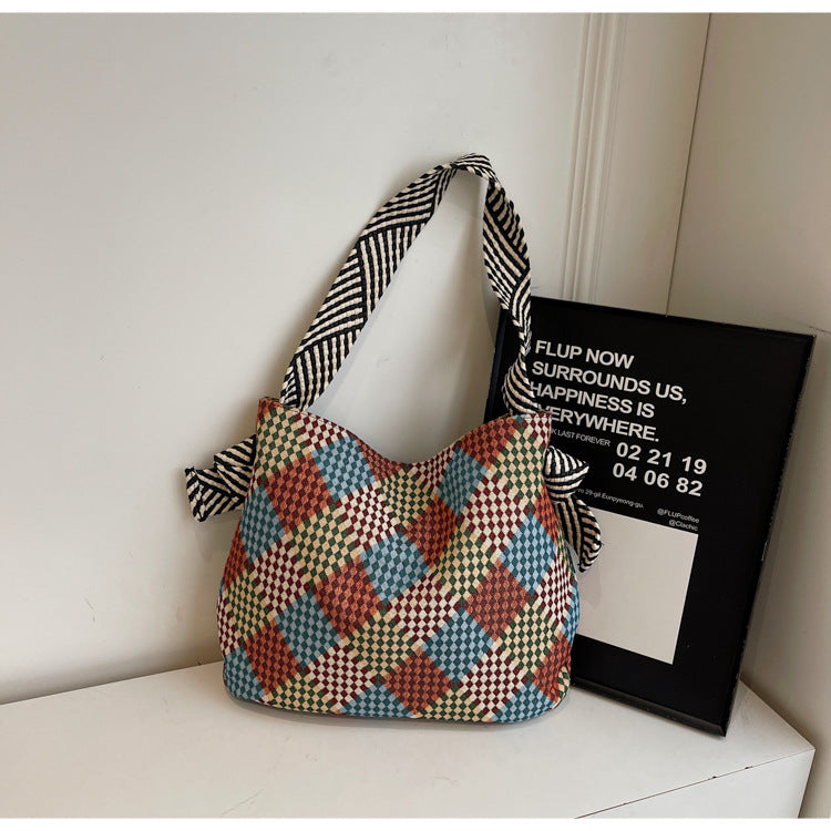 Bolso de hombro informal de gran capacidad con estampado de colores contrastantes para mujer