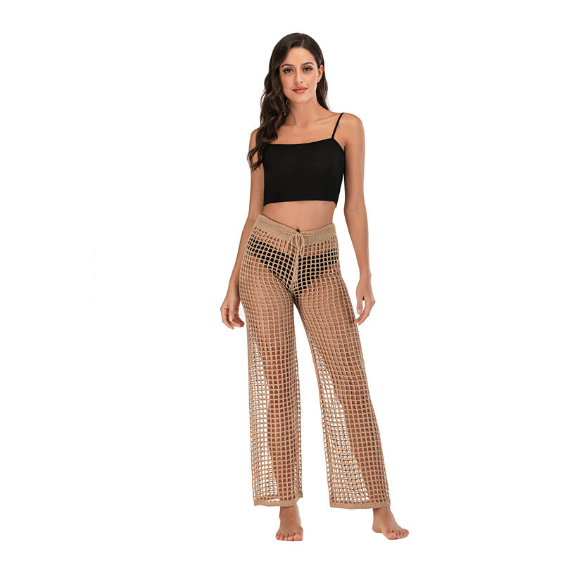 Pantalones anchos de punto con agujeros informales a la moda para mujer