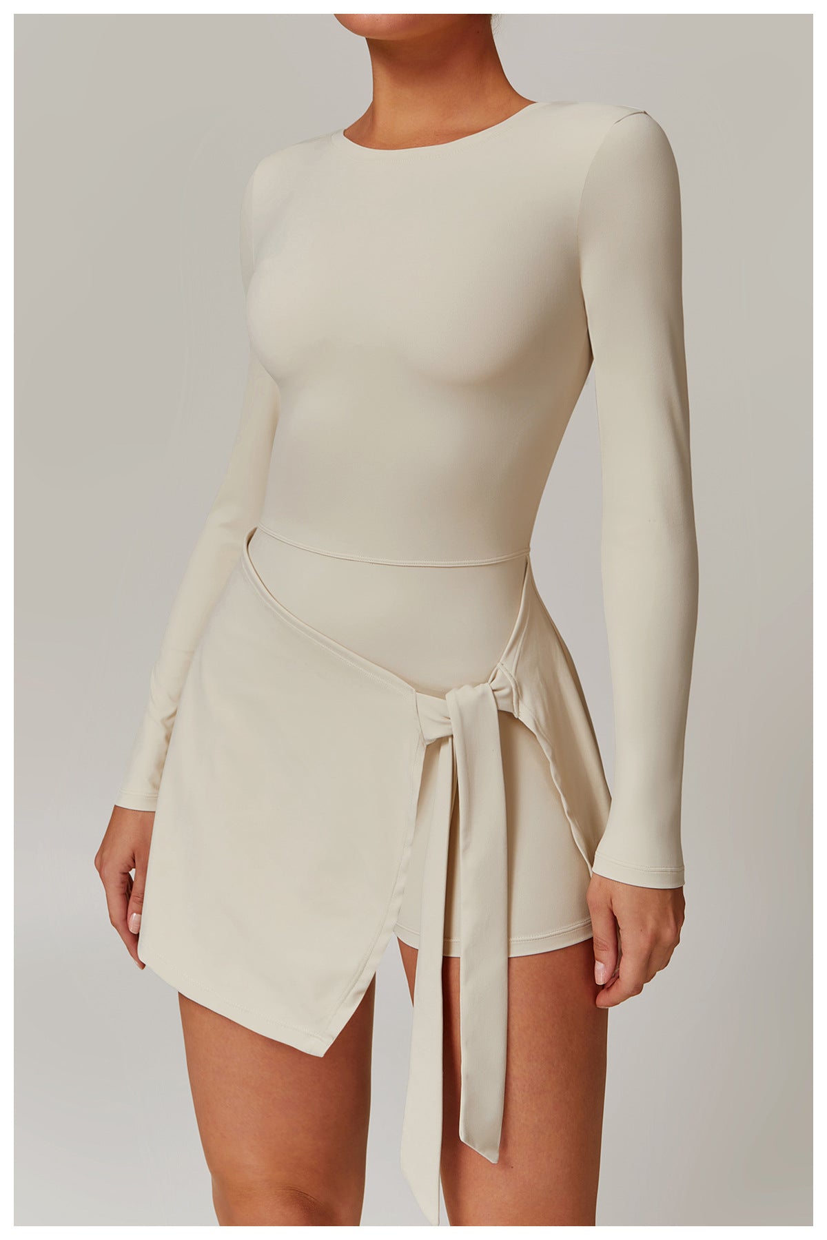 Vestido casual de manga larga de color liso a la moda para mujer