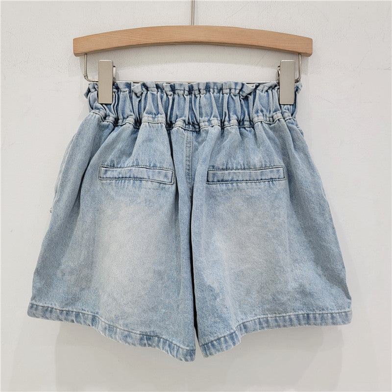 Pantalones cortos vaqueros informales con cuentas y diamantes de imitación para mujer