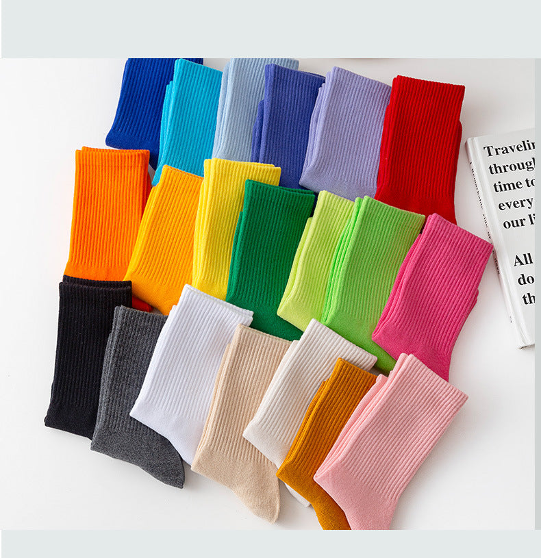Calcetines casuales de algodón de color sólido para mujer