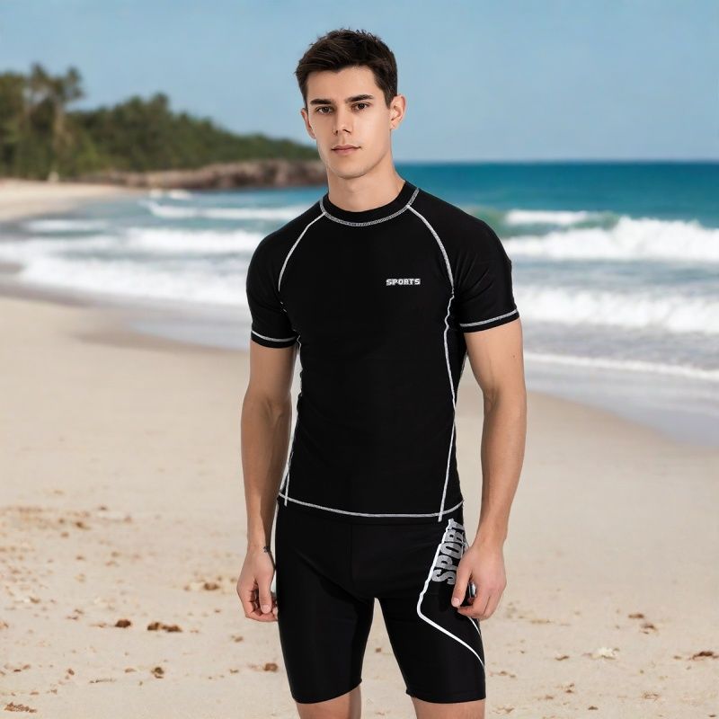 Men Casual Printed Short-Sleeve Swimming Trunks Set
