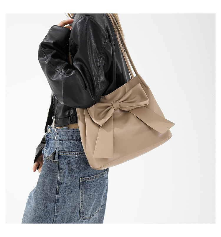 Bolso tote con lazo de color sólido de gran capacidad a la moda para mujer