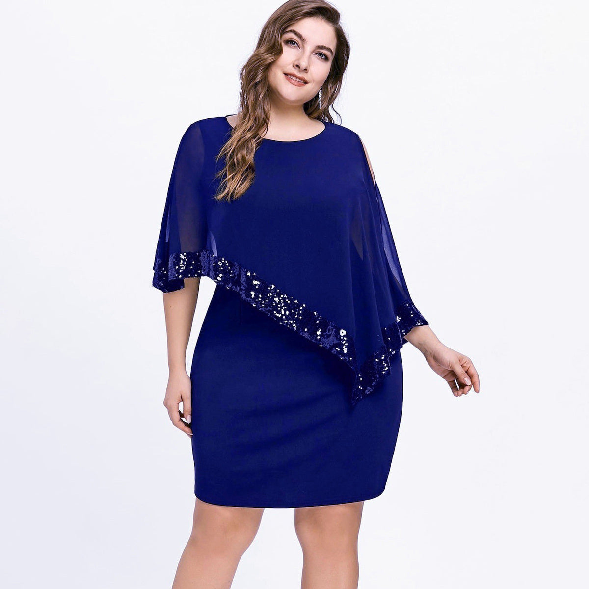 Robe irrégulière à manches courtes et sequins grande taille pour femme