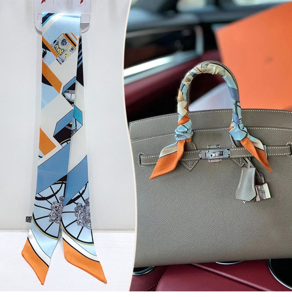 Bufanda con asa para bolso con lazo estampado de moda