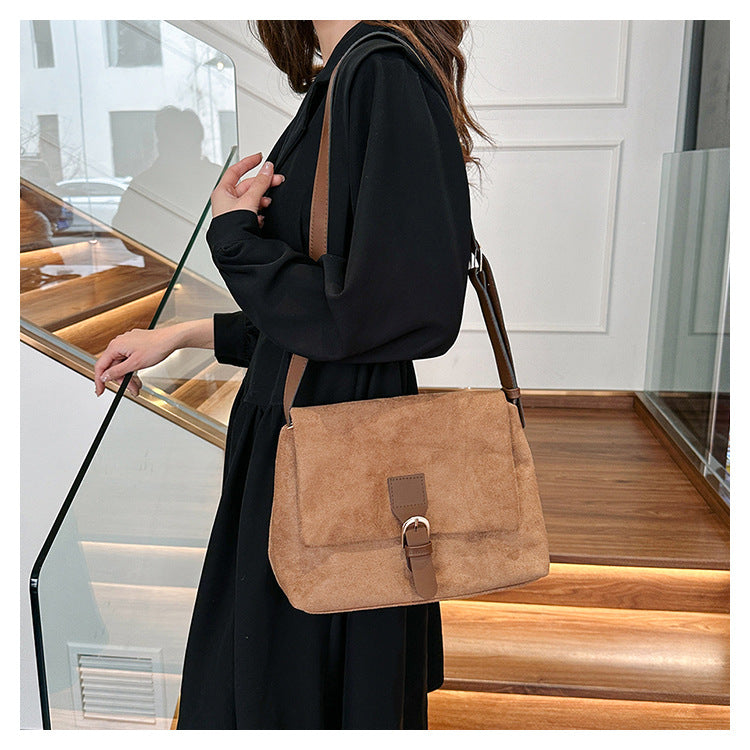 Bolso de hombro retro esmerilado para mujer, pequeño bolso cuadrado de cuero