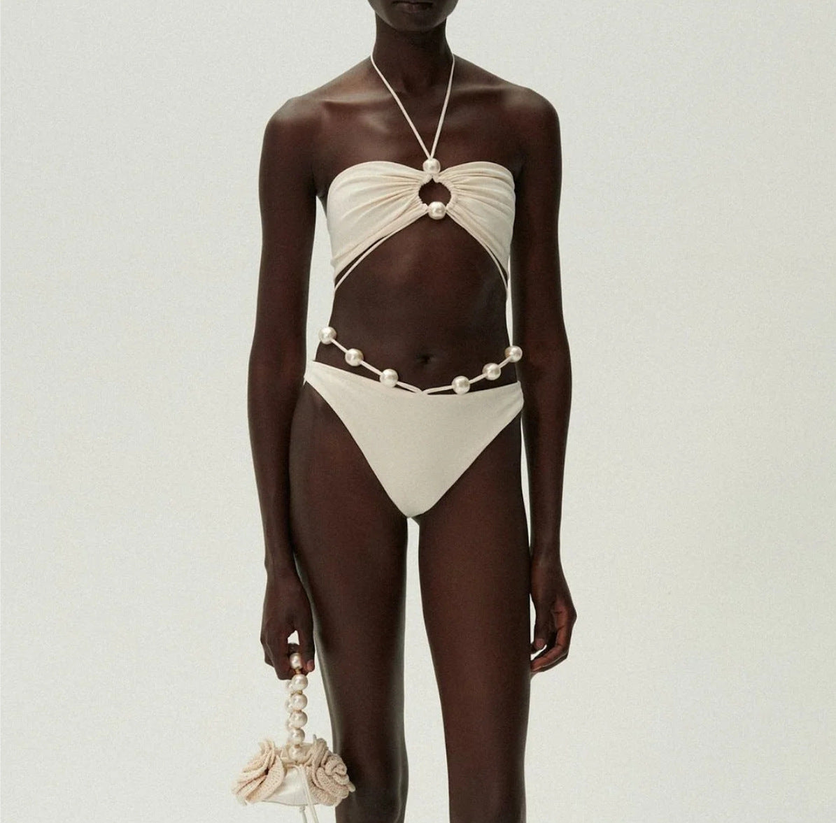 Women Fashion Sexy Solid Color Beads Bikini Swimsuit
