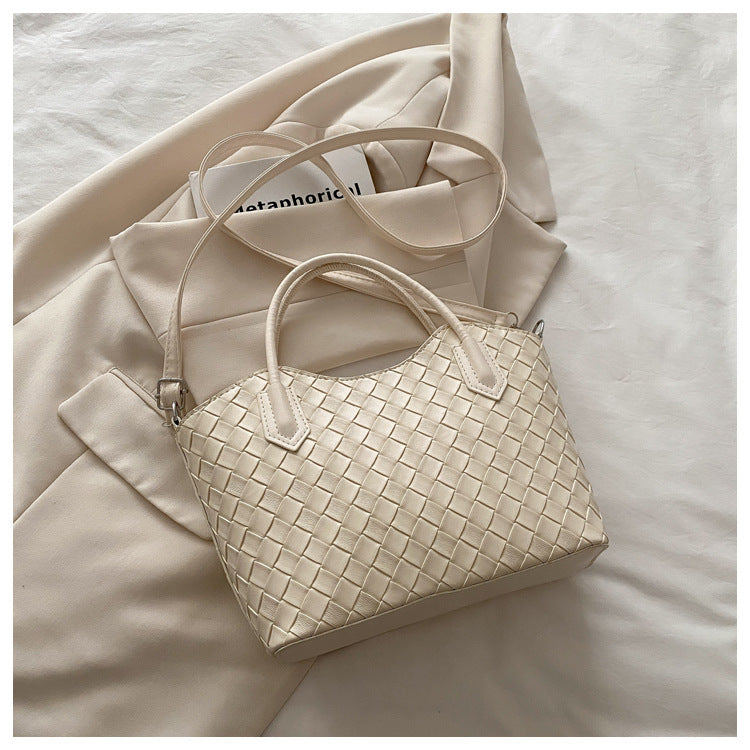 Sac à main décontracté à motif quadrillé de couleur unie pour femme, grande capacité