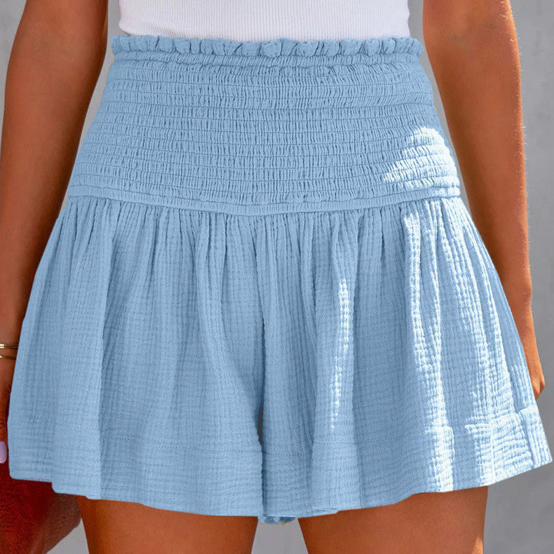 Pantalones cortos plisados de cintura alta informales de algodón y lino para mujer