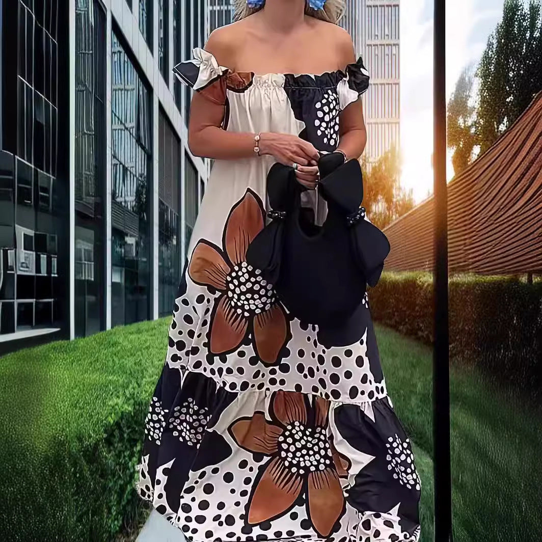 Robe décontractée à épaules dénudées et imprimé floral pour femme