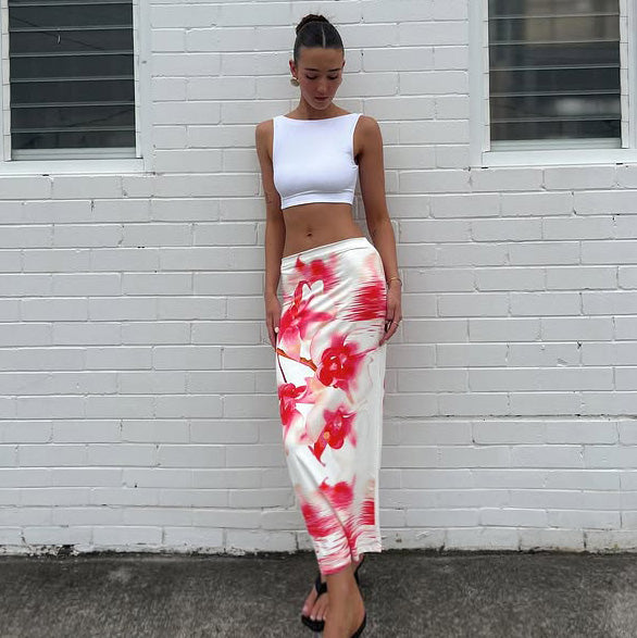 Conjunto de top con cuello halter y estampado floral sexy a la moda para mujer