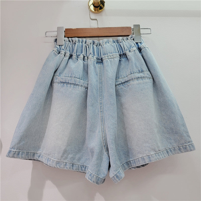 Pantalones cortos vaqueros de cintura alta con cuentas y diamantes de imitación para mujer