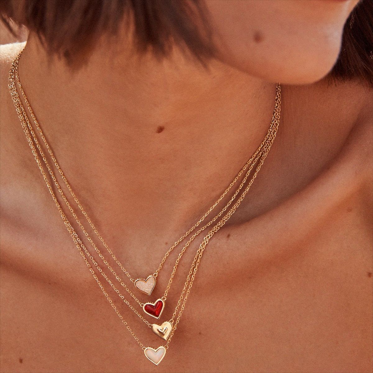 Women Fashion Simple Heart Natural Stone Copper Necklace