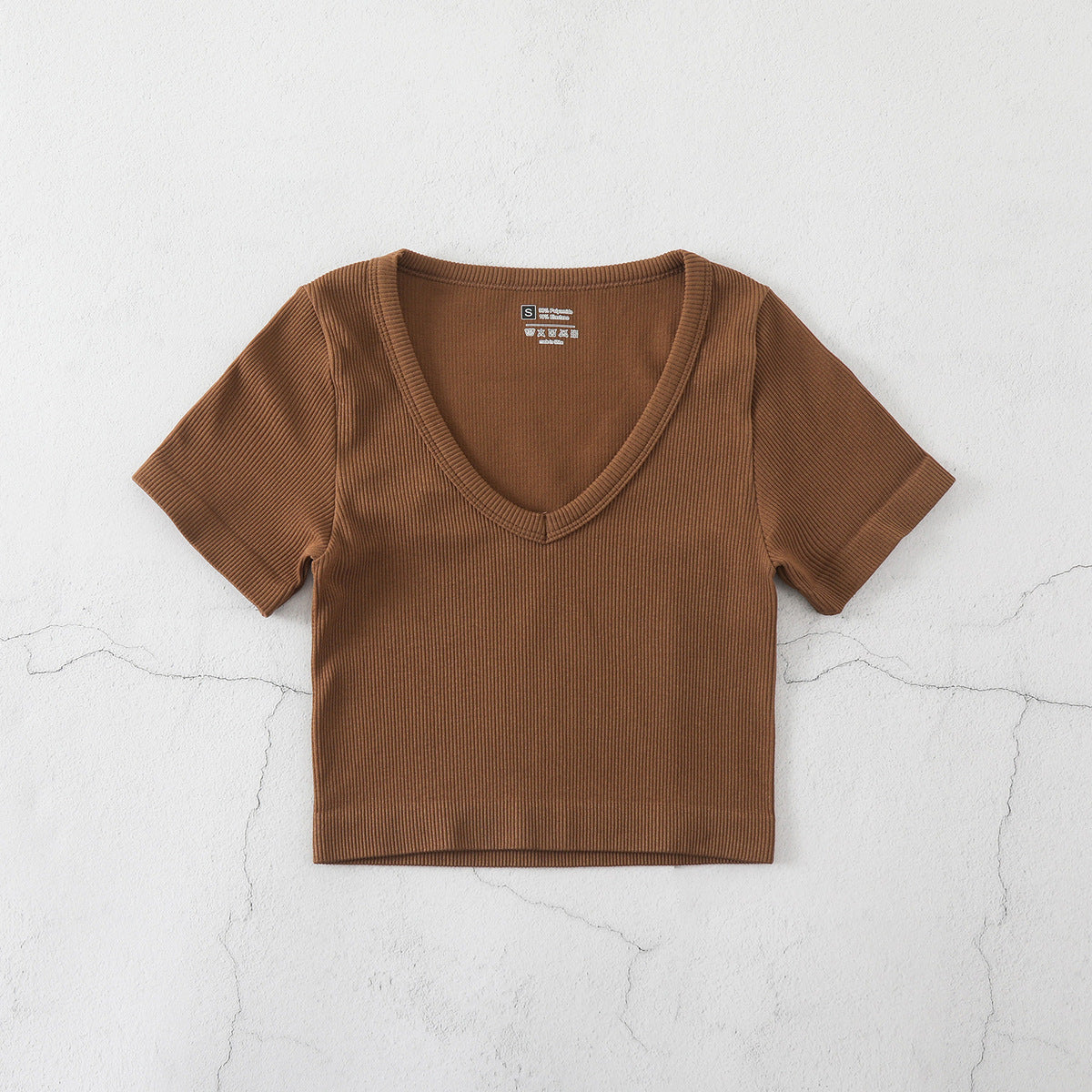 Camiseta de yoga informal de color liso con cuello en V para mujer