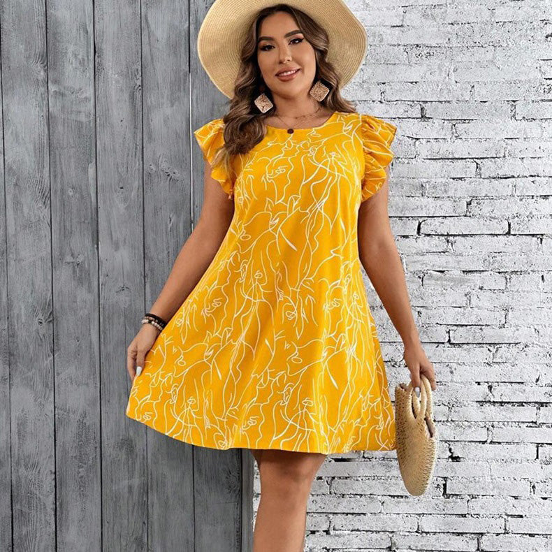 Vestido midi informal sin mangas con estampado de talla grande para mujer en poliéster