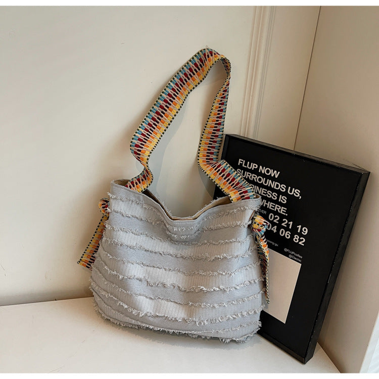Bolso de hombro de lona informal de moda para mujer con cierre magnético