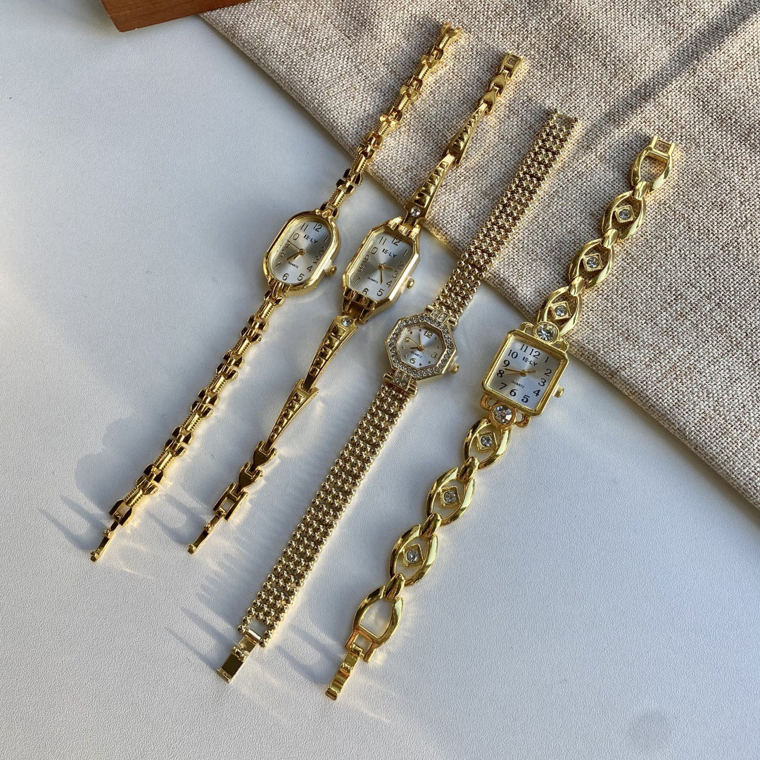 Women Fashion Retro Gold Rhinestone Quartz Watch