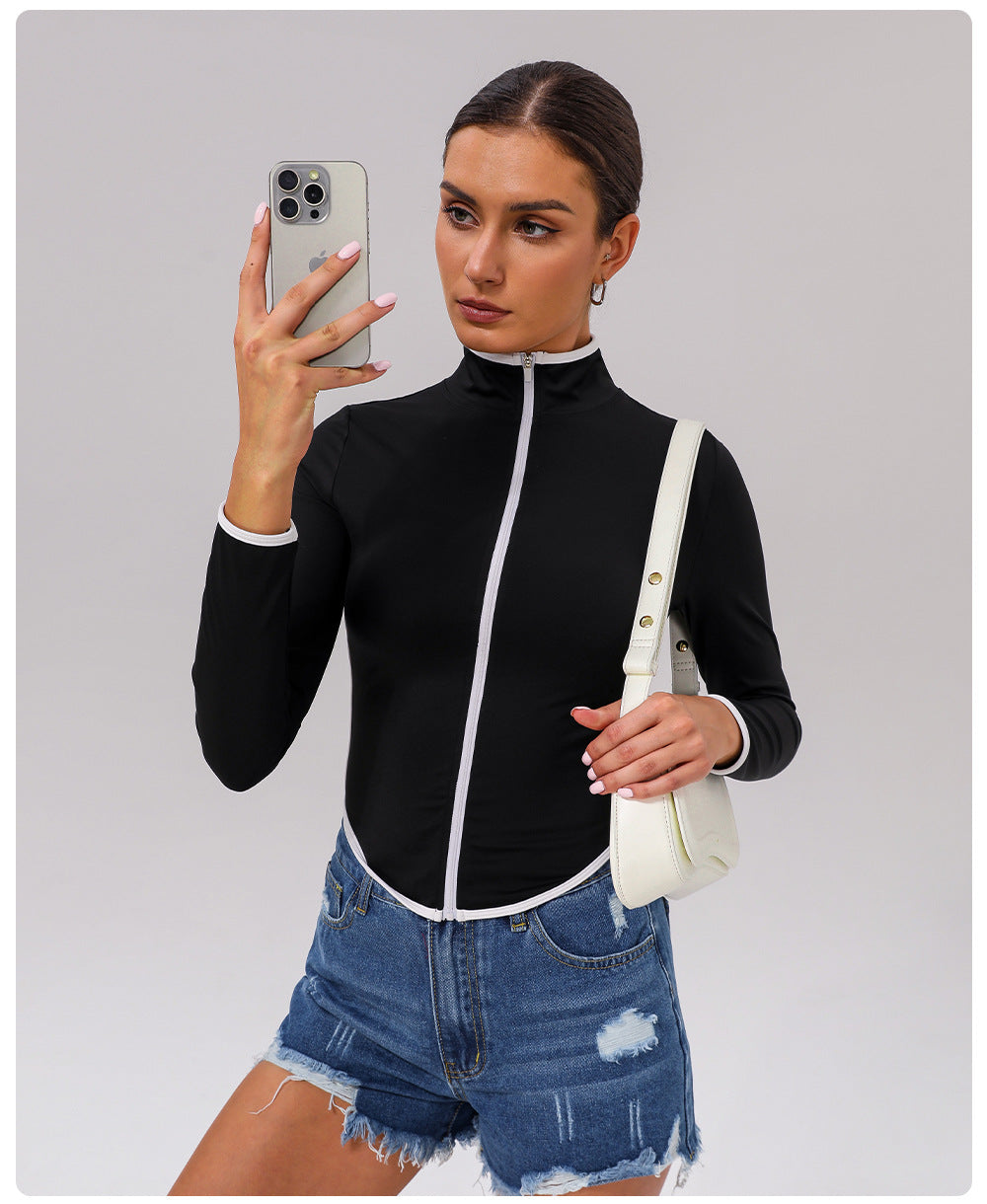 Women Fashion Casual Contrast Color Yoga Jacket