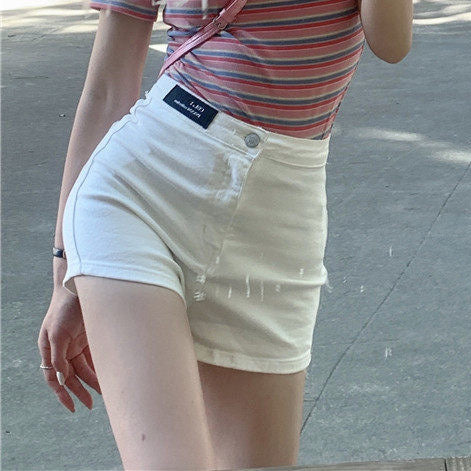 Pantalones cortos vaqueros de cintura alta de color liso sexys a la moda para mujer
