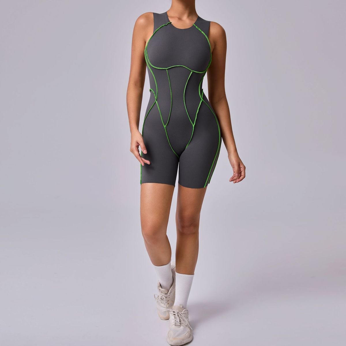 Combinaison de sport moulante sans manches à contraste de couleurs pour femmes
