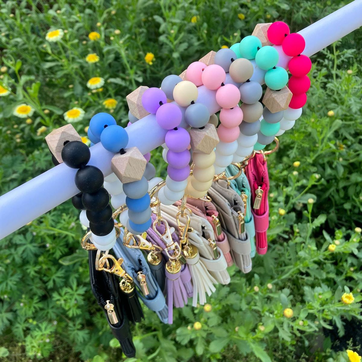 Women Fashion Silicone Bead Bracelet Keychain Wallet