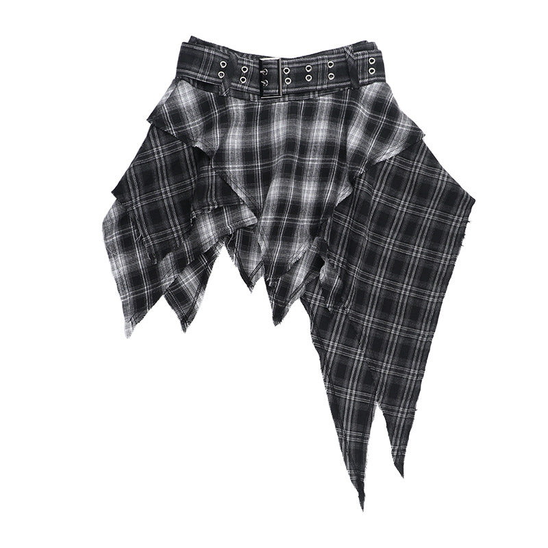 Women Gothic Irregular Fashion Plaid Skirt