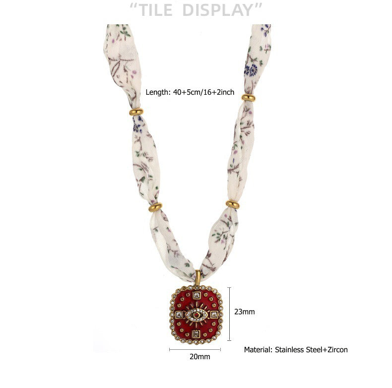Collar con colgante de bufanda de seda con aceite multicolor a la moda para mujer