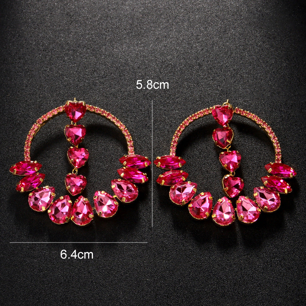 Women Fashion Exaggerated Zircon Love Earrings