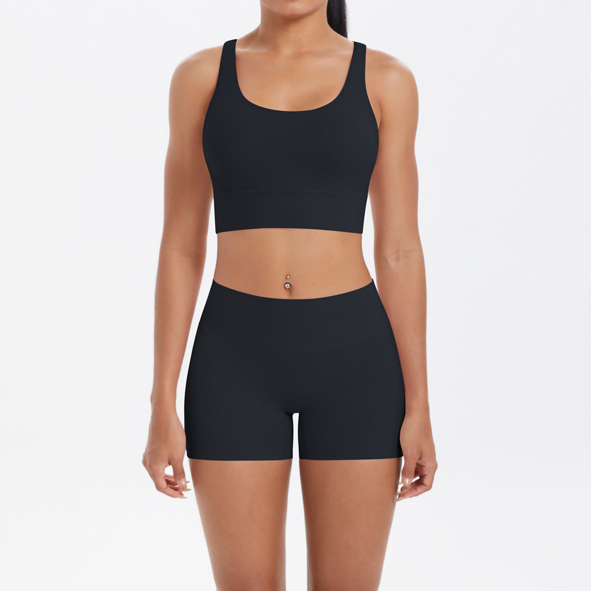 Women Casual Solid Color Tank Top and Tight Shorts Two-Piece Set for Yoga and Sports