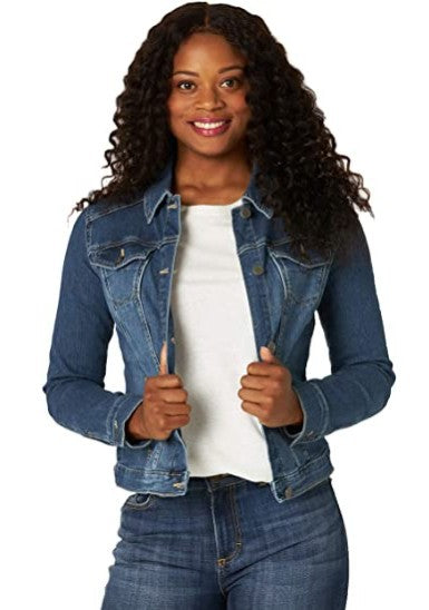 Chaqueta vaquera informal de manga larga con solapa para mujer