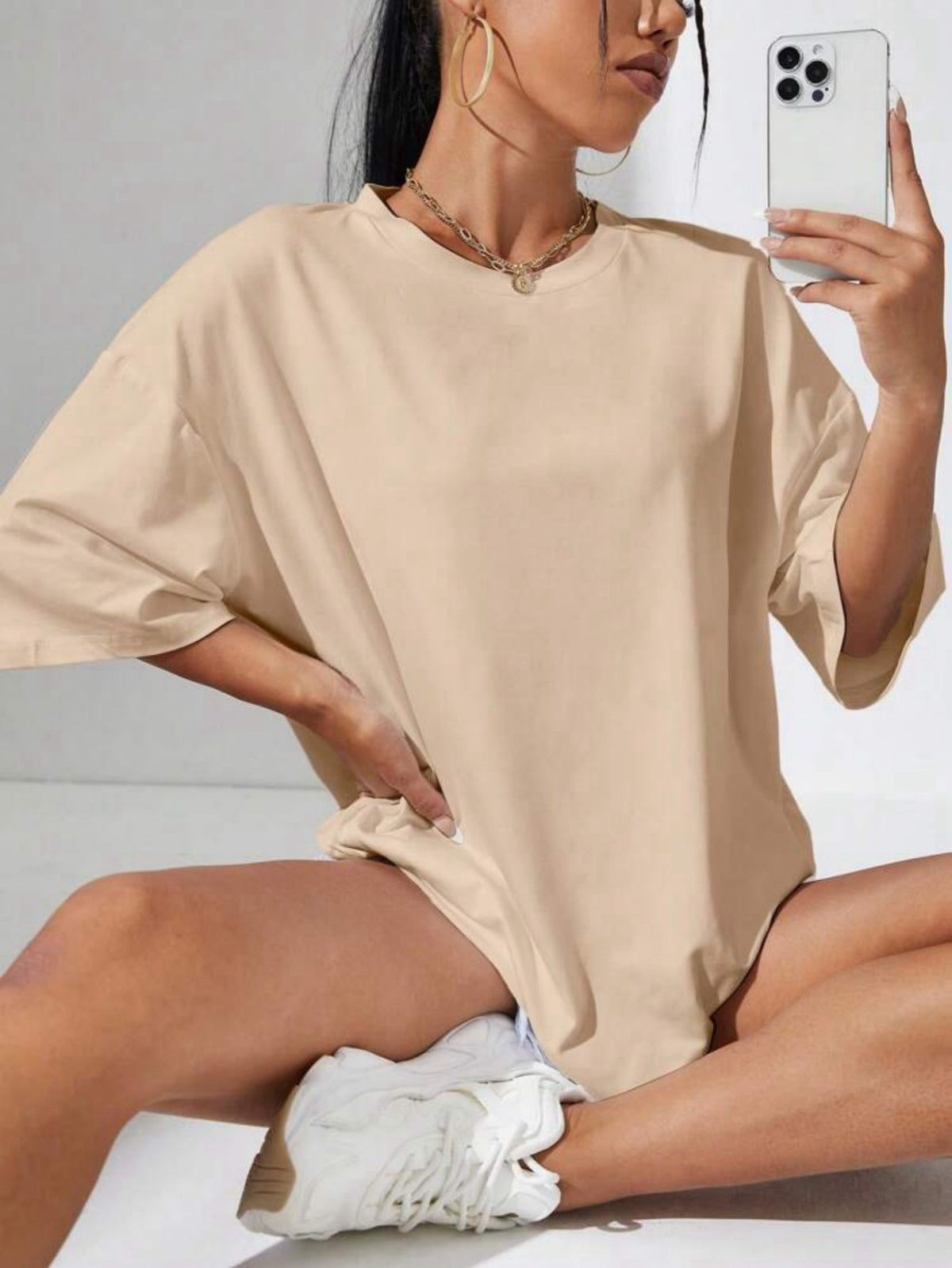 Women Casual Loose Solid Color Short Sleeve T-Shirt