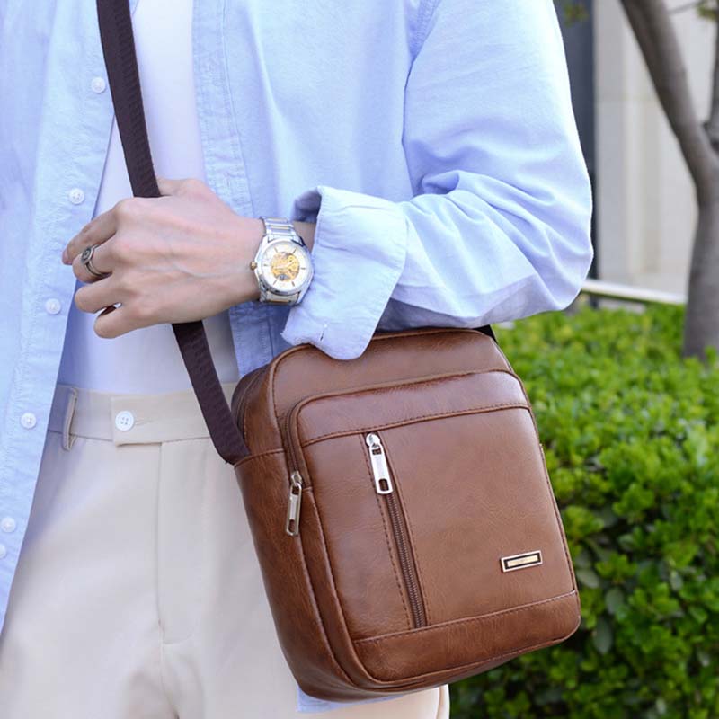 Bolso bandolera informal de PU para hombre, de moda y color liso.