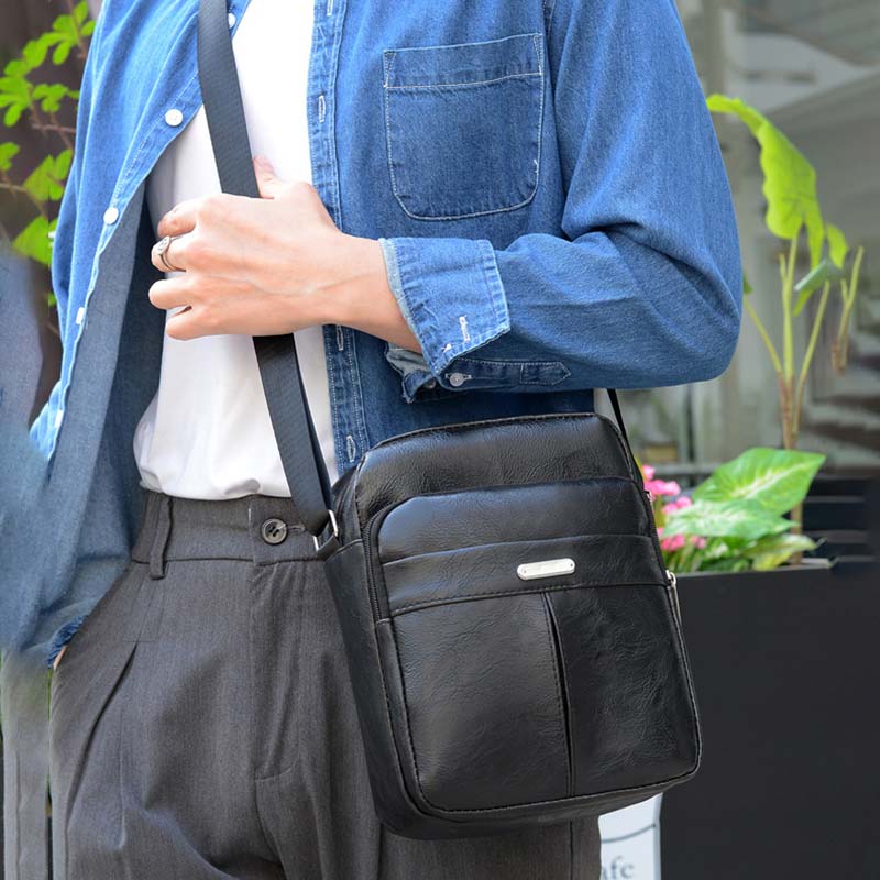 Bolso bandolera informal de PU para negocios a la moda para hombre