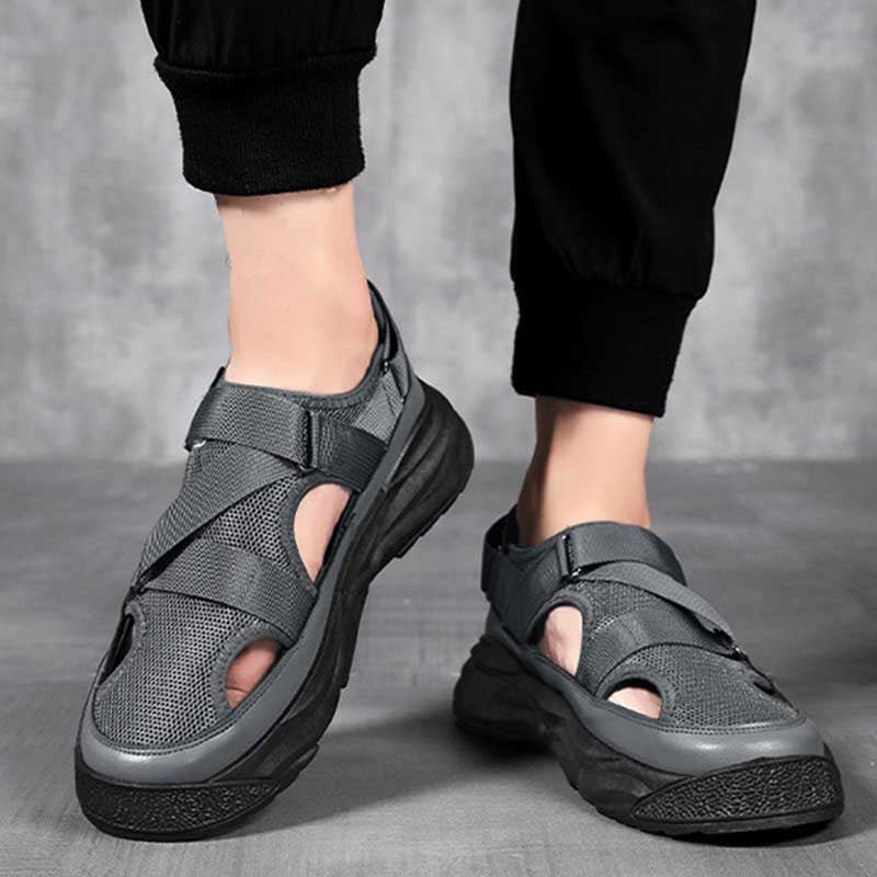 Sandales plates Velcro pour hommes, chaussures de plage décontractées, semelle en caoutchouc synthétique