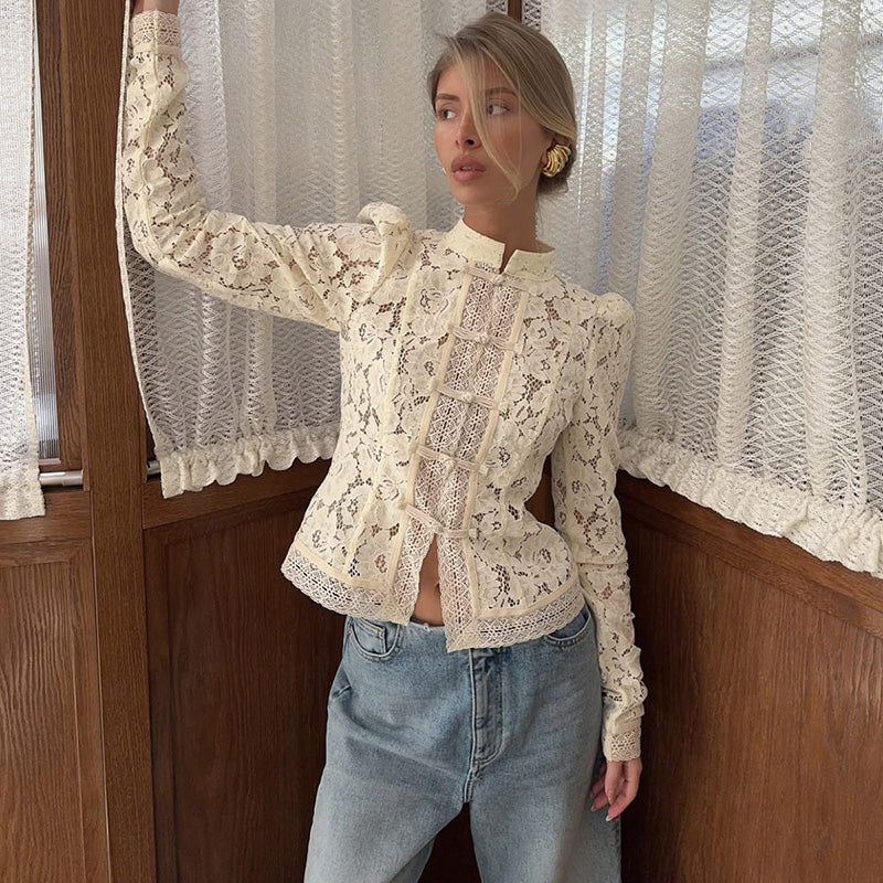 Summer Fashion Lace Crochet Slim-Fit Shirt Blouse
