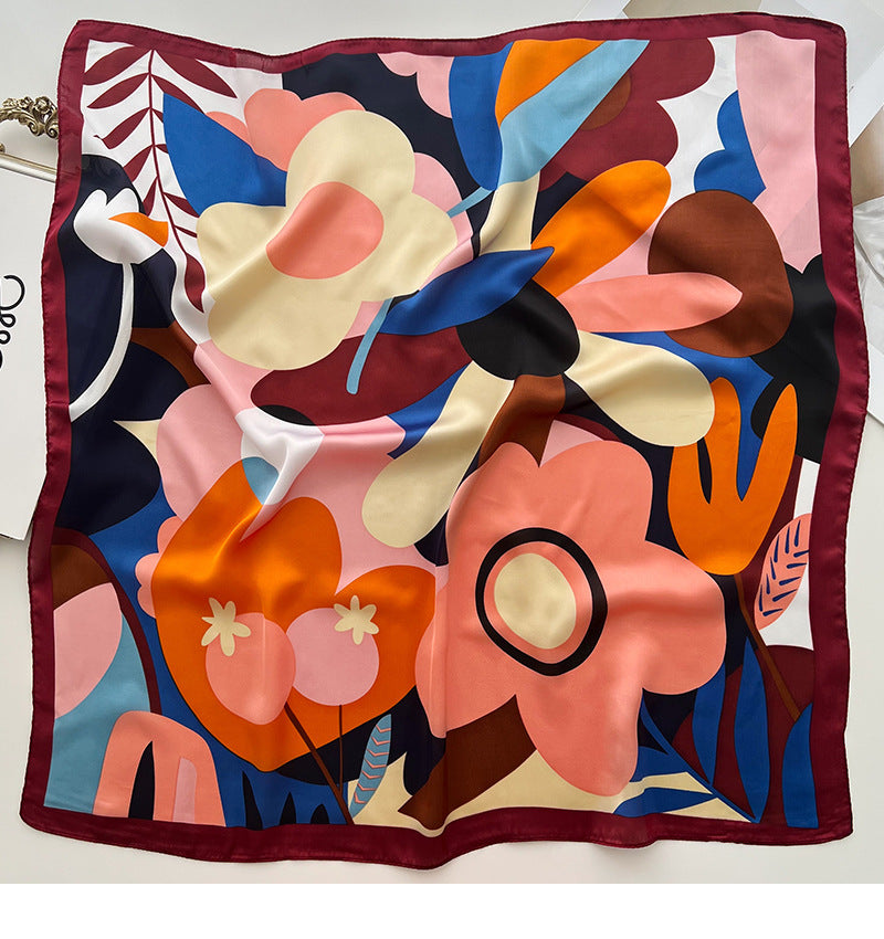 Women Fashion Printed Small Square Silk Scarf - Stylish Polyester Accessory