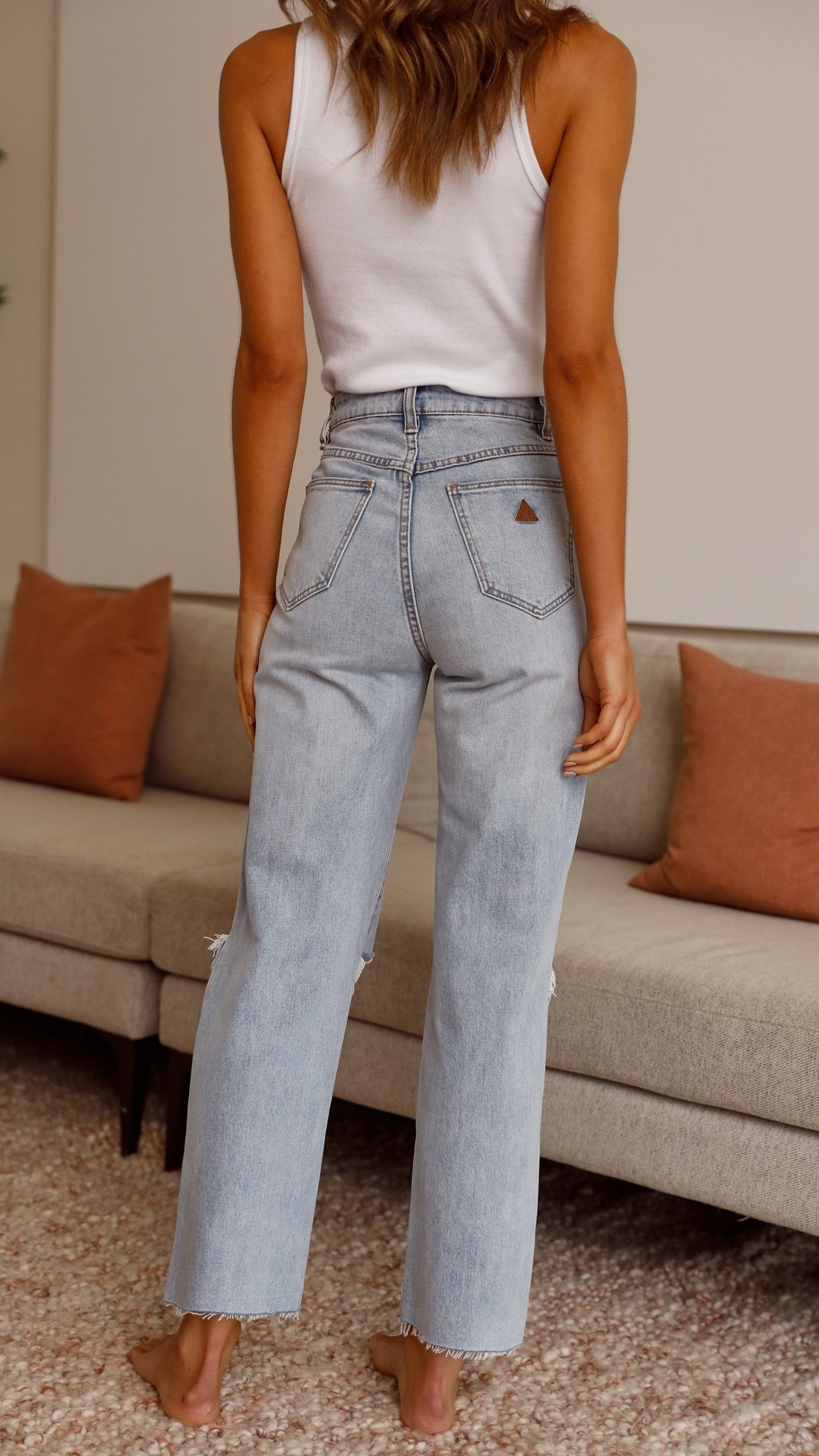 Women Fashion Casual Straight High Waist Ripped Jeans