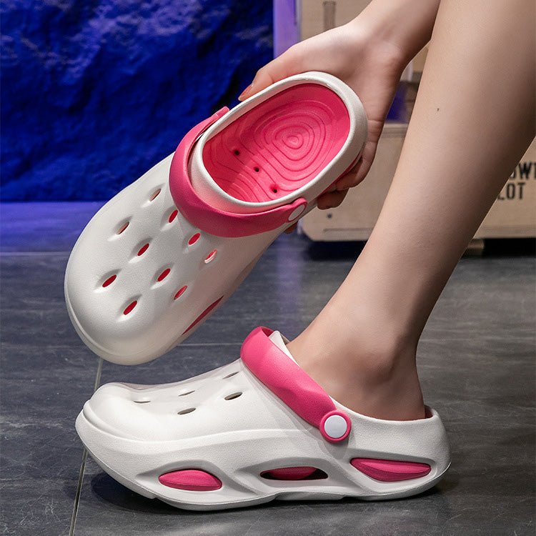 Pantuflas casuales de suela gruesa con bloques de color a la moda para mujer