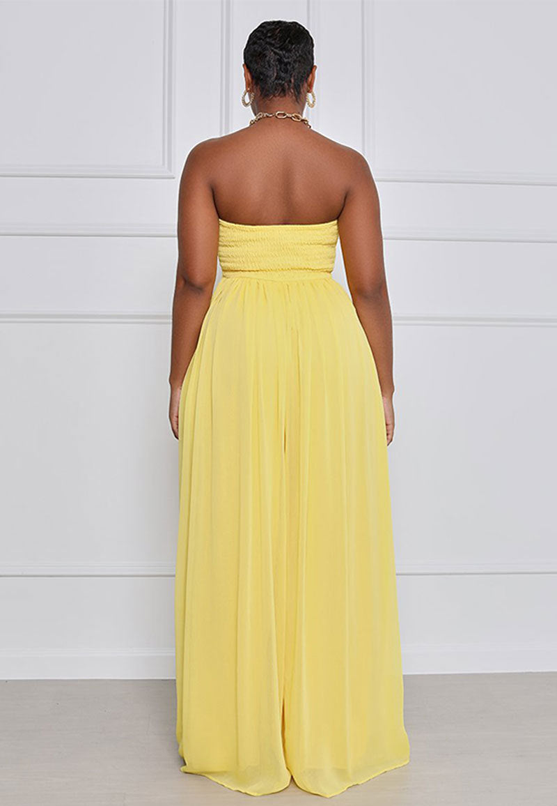 Women Fashion Casual Solid Color Chiffon Sleeveless Wide Leg Jumpsuit