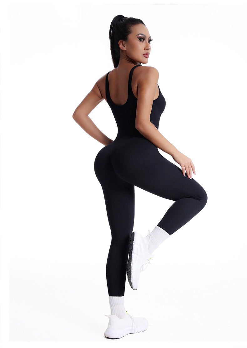 Women Fashion Solid Color V-Neck Sleeveless Jumpsuit