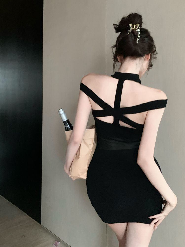 Women Fashion Sexy Solid Color Off Shoulder Dress