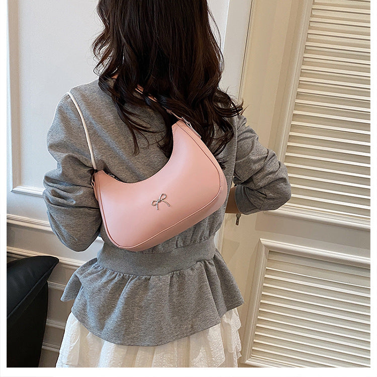 Women Casual Solid Color Shoulder Bag with Bowknot Decoration